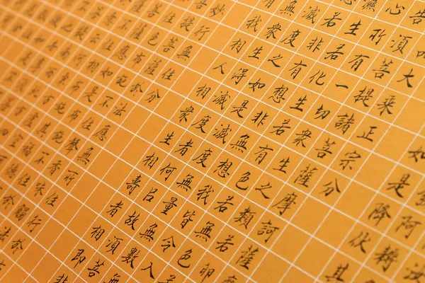 Çin kaligrafisi çalışıyor, fotoğrafa yakın çekim.