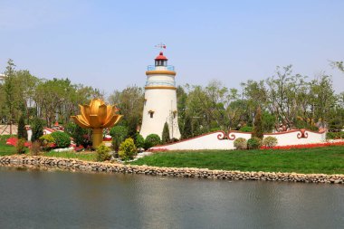 Tangshan City - 28 Mayıs 2016: Macao Guia deniz feneri minyatür manzarası, Tangshan City, Hebei Eyaleti, Chin