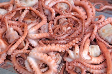 Deniz ürünleri mürekkep balığı bacakları, yakın plan fotoğraf.
