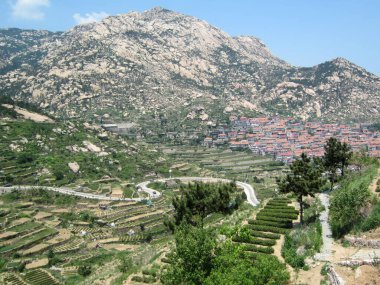 Kale balık köyü manzarası, Qingdao Şehri, Shandong bölgesi, Çin
