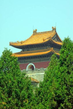 Antik Çin geleneksel mimari tarzı manzara, yakın çekim