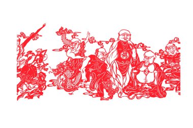 Çin kağıt kesimi beyaz arkaplan üzerinde çalışır, fotoğrafa yakın çekim