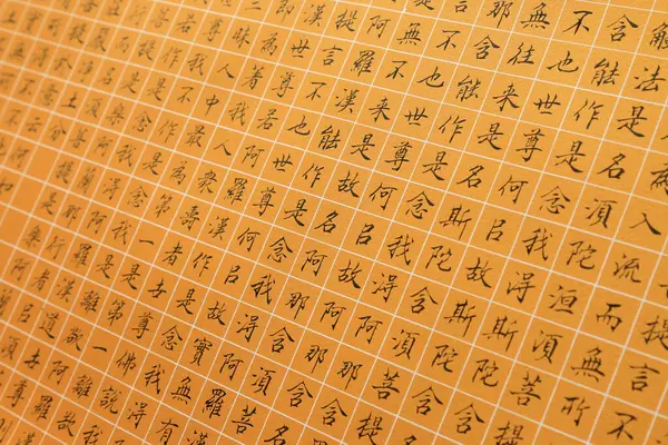 Çin kaligrafisi çalışıyor, fotoğrafa yakın çekim.