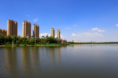 Waterfront City 'nin yaz manzarası, Tangshan City, Çin