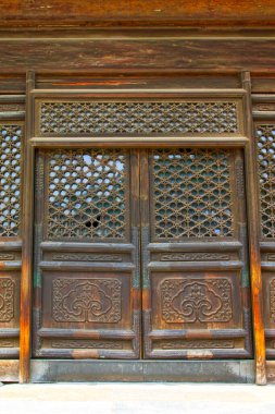 traditional Chinese style wooden lattice Windows, closeup of photo