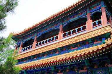 Antik Çin sarayı dış tarafı, fotoğrafa yakın.