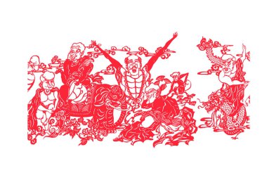 Çin kağıt kesimi beyaz arkaplan üzerinde çalışır, fotoğrafa yakın çekim