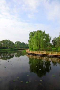 Tangshan City - 15 Mayıs 2016: South Lake Park manzarası, Tangshan City, Hebei, Çin