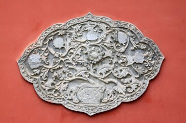 Çin eski tapınak duvarları oyma desenler, fotoğrafa yakın çekim