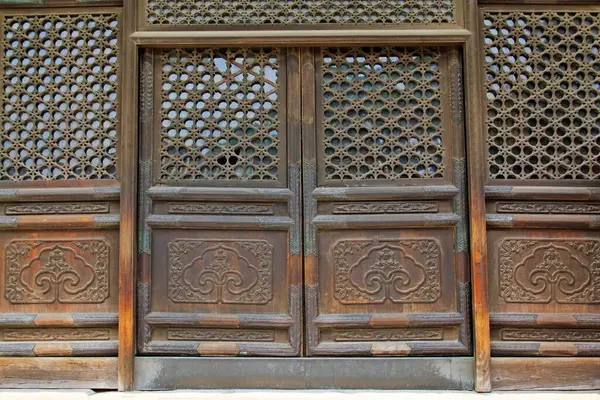 traditional Chinese style wooden lattice Windows, closeup of photo