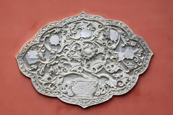 Çin eski tapınak duvarları oyma desenler, fotoğrafa yakın çekim