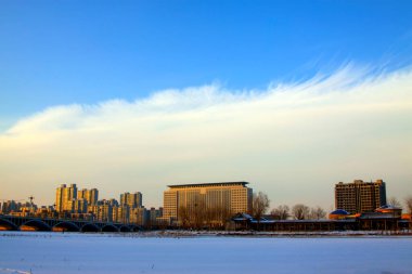 Kuzey Çin şehir mimarisi, kışın, fotoğrafa yakın çekim