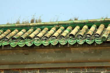 Antik Çin geleneksel mimari tarzı duvar, fotoğrafa yakın çekim