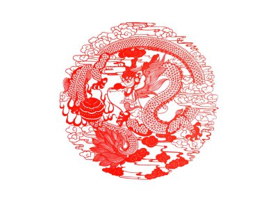 Çin kağıt kesimi beyaz arkaplan üzerinde çalışır, fotoğrafa yakın çekim