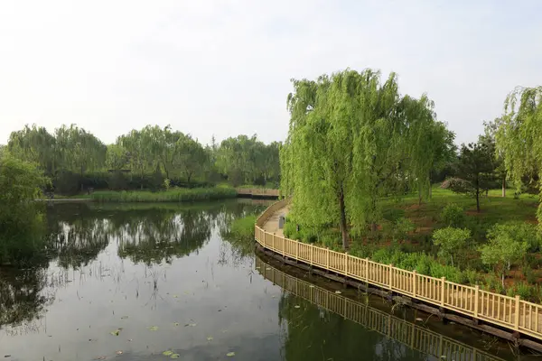 Tangshan City - 15 Mayıs 2016: South Lake Park manzarası, Tangshan City, Hebei, Çin