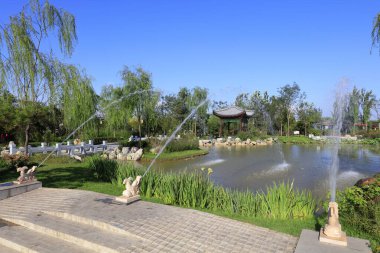 Parktaki peyzaj çeşmesi