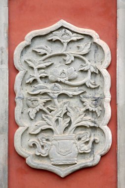 Çin eski tapınak duvarları oyma desenler, fotoğrafa yakın çekim