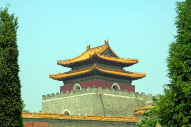 Antik Çin geleneksel mimari tarzı manzara, fotoğrafa yakın çekim