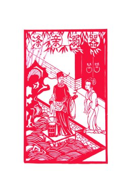 Çin kağıt kesimi beyaz arkaplan üzerinde çalışır, fotoğrafa yakın çekim