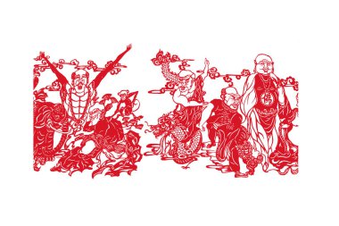 Çin kağıt kesimi beyaz arkaplan üzerinde çalışır, fotoğrafa yakın çekim