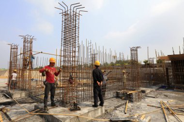 Luannan County - 13 Eylül 2016 'da bölgede inşaat işçileri, Luannan County, Hebei, Çin