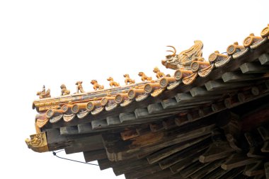 Geleneksel Çin tarzı, seramik saçaklar, yakın plan fotoğraf.