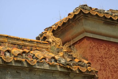 Antik Çin geleneksel mimari stili jöleli fayans duvarları, yakın çekim