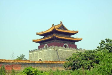 Antik Çin geleneksel mimari tarzı manzara, yakın çekim