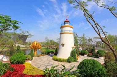 Tangshan City - 28 Mayıs 2016: Macao Guia deniz feneri minyatür manzarası, Tangshan City, Hebei Eyaleti, Chin