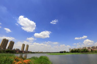 Waterfront City 'nin yaz manzarası, Tangshan City, Çin