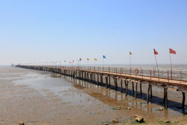 Deniz kenarındaki ahşap trestle