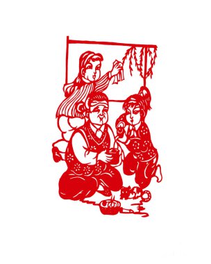 Çin kağıt kesimi beyaz arkaplan üzerinde çalışır, fotoğrafa yakın çekim