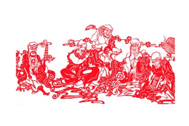 Çin kağıt kesimi beyaz arkaplan üzerinde çalışır, fotoğrafa yakın çekim