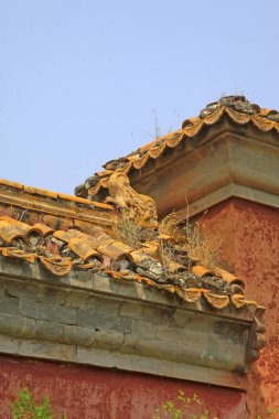 Antik Çin geleneksel mimari stili jöleli fayans duvarları, yakın çekim