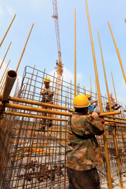 Luannan County - 13 Eylül 2016 'da bölgede inşaat işçileri, Luannan County, Hebei, Çin