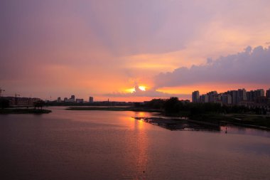 Akşamları doğal manzara, fotoğrafa yakın çekim.