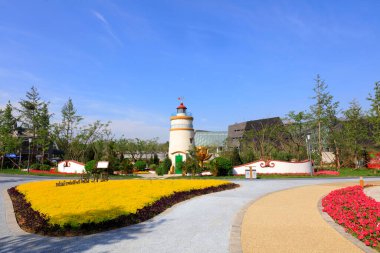 Tangshan City - 28 Mayıs 2016: Macao Guia deniz feneri minyatür manzarası, Tangshan City, Hebei Eyaleti, Chin