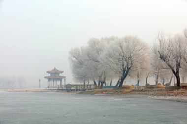 Winter scenery of water park