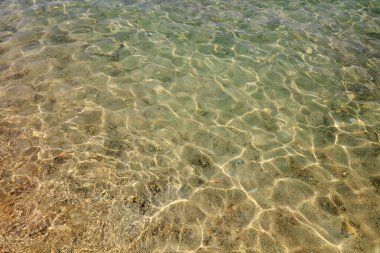 Temiz su, kumlu okyanus tabanında güneş ışığını yansıtıyor.