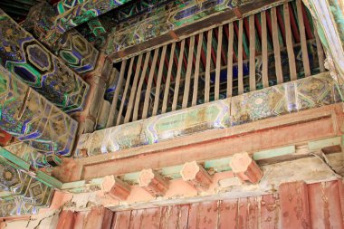 Antik Çin geleneksel mimari tarzı ahşap yapı, yakın çekim