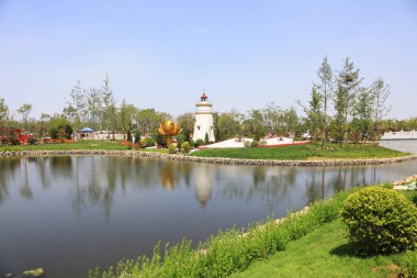 Tangshan City - 28 Mayıs 2016: Macao Guia deniz feneri minyatür manzarası, Tangshan City, Hebei Eyaleti, Chin