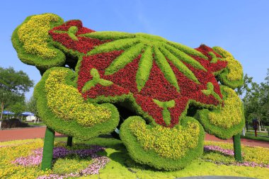Green plant sculpture in a park