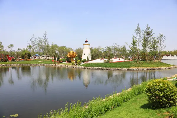 Tangshan City - 28 Mayıs 2016: Macao Guia deniz feneri minyatür manzarası, Tangshan City, Hebei Eyaleti, Chin