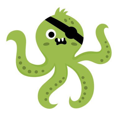 Vector pirate octopus icon. Cute sea animal illustration. One eye treasure island hunter with eye patch. Funny pirate party element for kids. Devilfish picture isolated on white backgroun