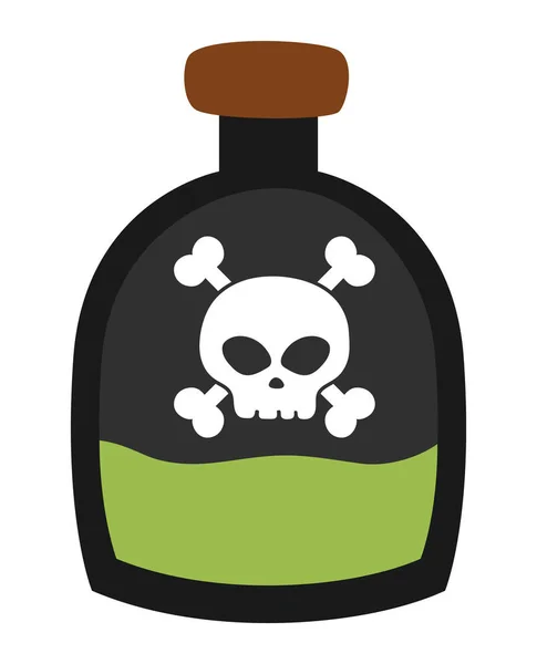 病媒海盗瓶子图标 黑色玻璃容器插图 绿色毒药与骷髅和骨头 在白色背景上孤立的海洋寻宝图片 — 图库矢量图片