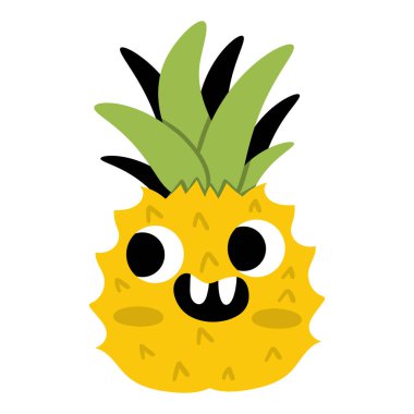 Vector funny kawaii pineapple icon. Pirate fruit illustration. Comic plant fruit with eyes and mouth isolated on white background. Healthy summer food clipart