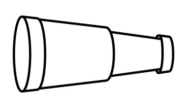 Black and white spyglass icon. Line telescope illustration or coloring page.  Outline old looking glass picture. Marine treasure hunt element isolated on white background. Pirate equipmen