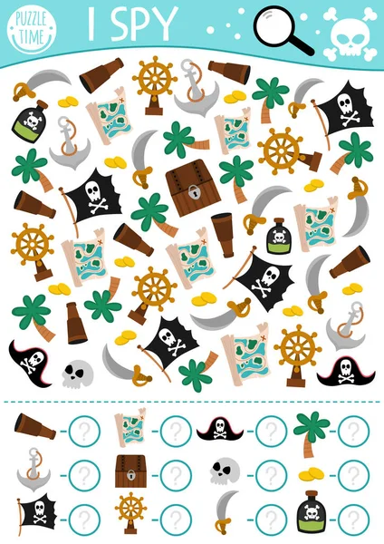 Пірат Шпигунська Гра Дітей Пошук Підрахунок Діяльності Піратськими Аксесуарами Символами — стоковий вектор