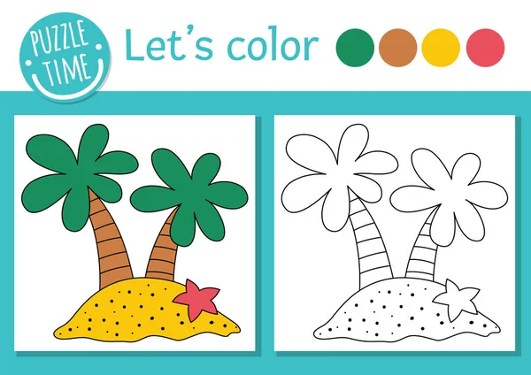 Pirate Coloring Page Children Palm Trees Vector Treasure Island Outline — Stok Vektör