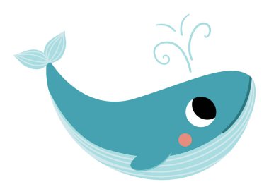 Vector blue whale icon. Endangered species illustration. Cute extinct fish isolated on white background. Funny wild animal illustration for kids. Nature protection concep